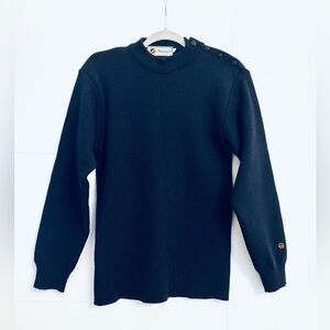 Busnel France‎ Women’s Knitted Wool Navy Blue  Sweater  Logo Buttons size 2